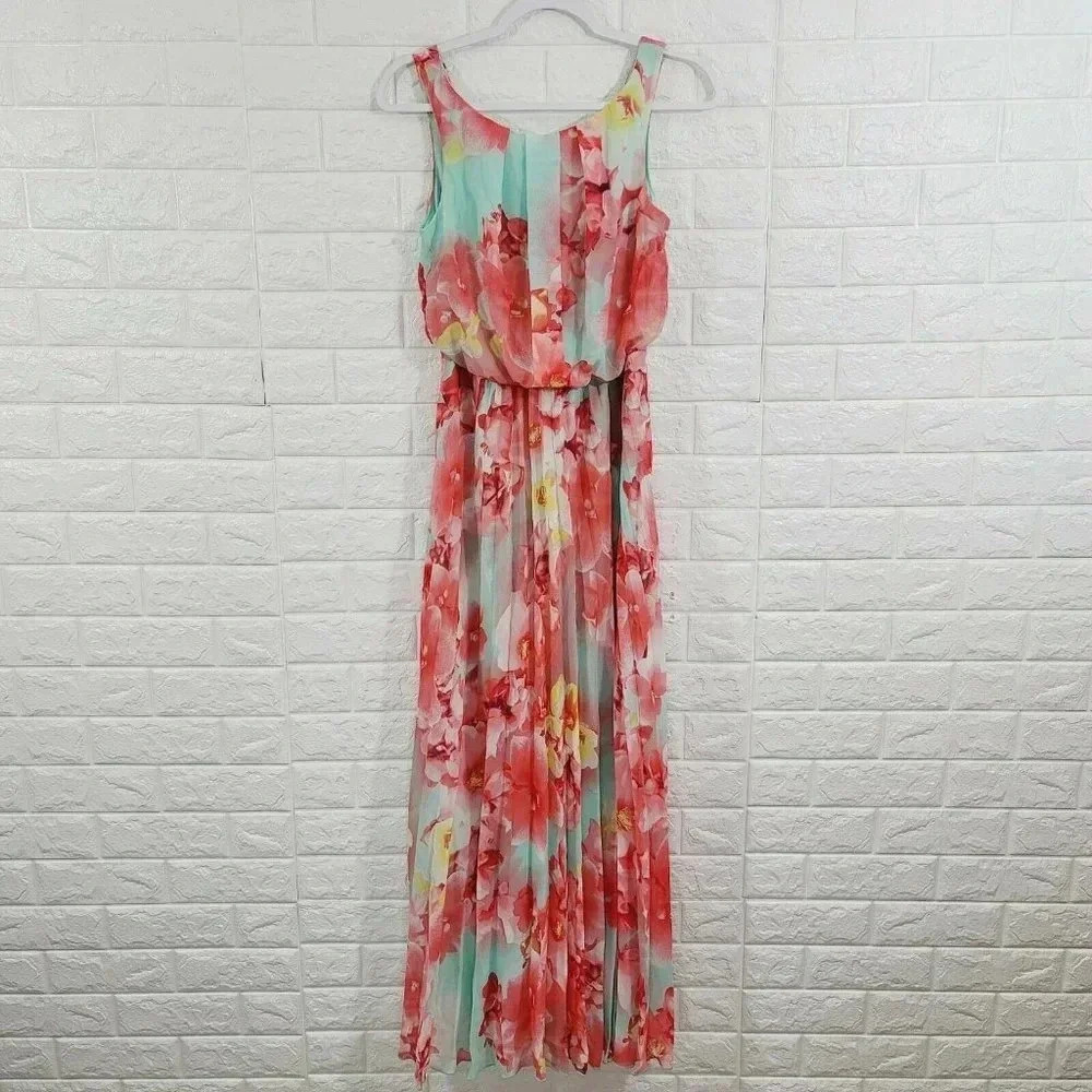 B. Darling Women's Horal Maxi Dress Boat Neck Red Size 7/8